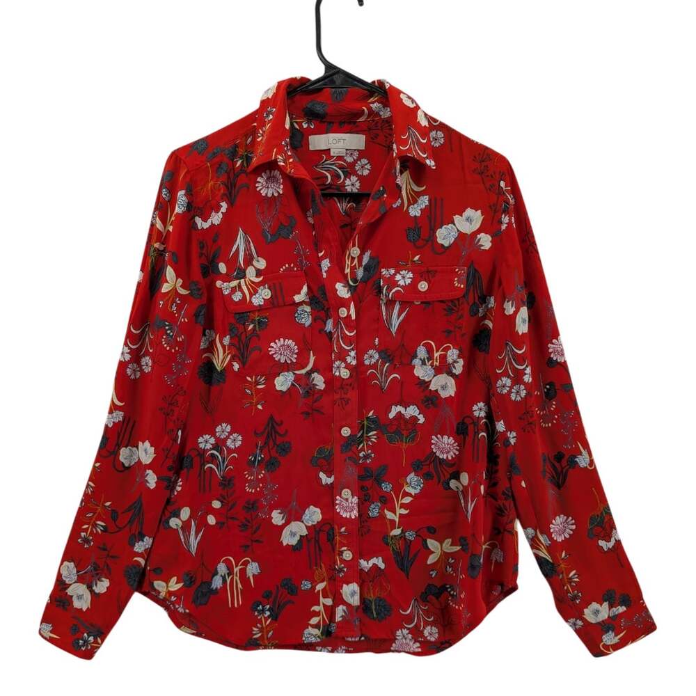 Ann Taylor LOFT Floral Blouse Womens XS Button Up Shirt Office Work Long Sleeve